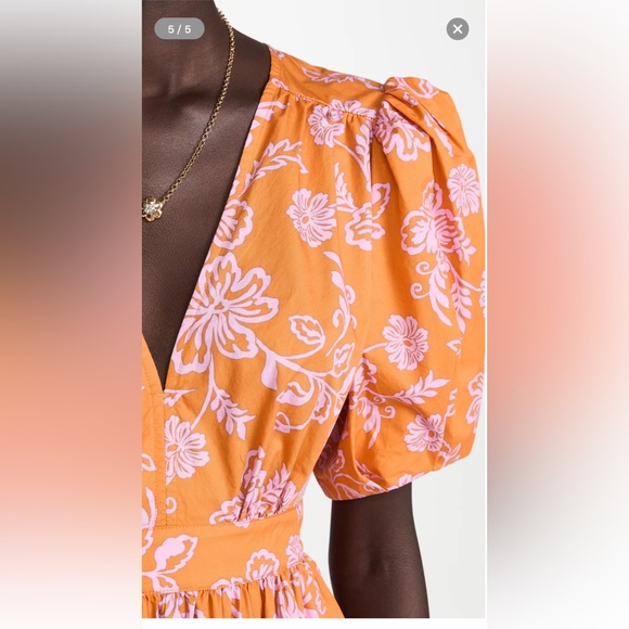 Xirena Larkyn Dress in Tropicana Orange Puff Sleeve Floral Print Midi Dress Med - Picture 4 of 11
